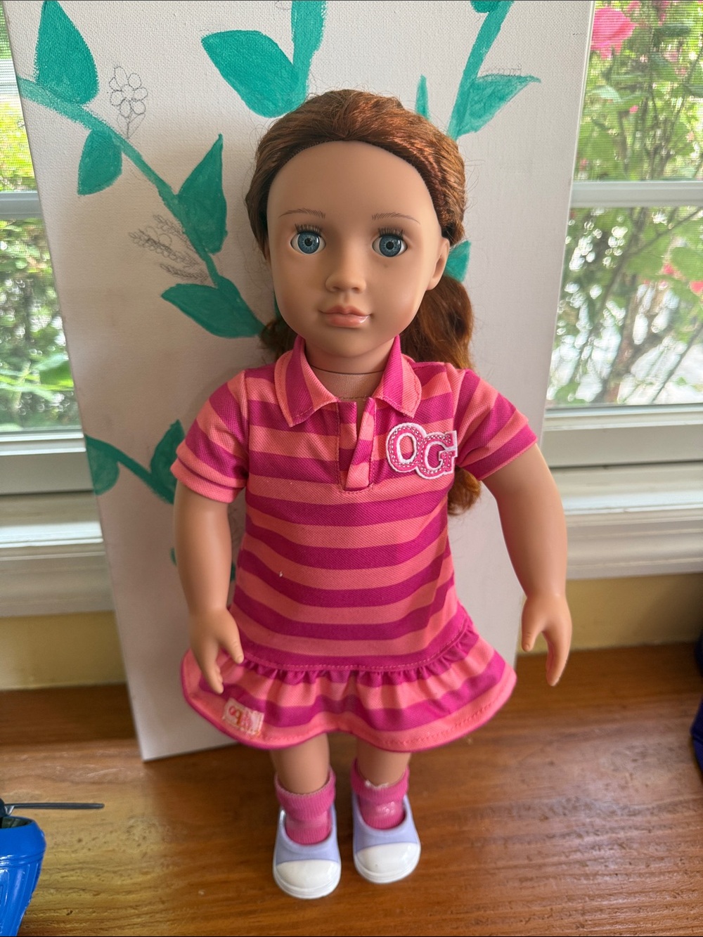 Pink Striped Polo Dress & Socks for 18-Inch Dolls - Patch